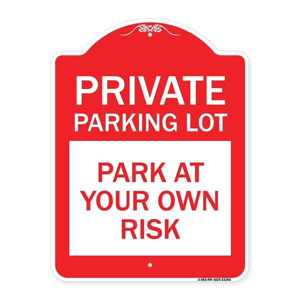Signmission Designer Series Sign-Private Parking Lot, Red & White Aluminum Sign, 18" x 24", RW-1824-23266 A-DES-RW-1824-23266 - main